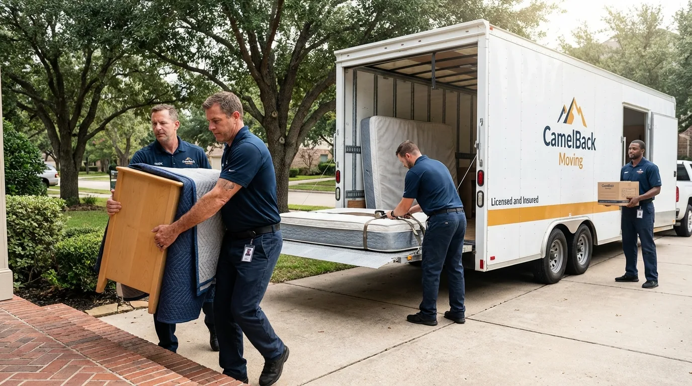 Crew loading residential truck for cross-state move from Larkspur, CA