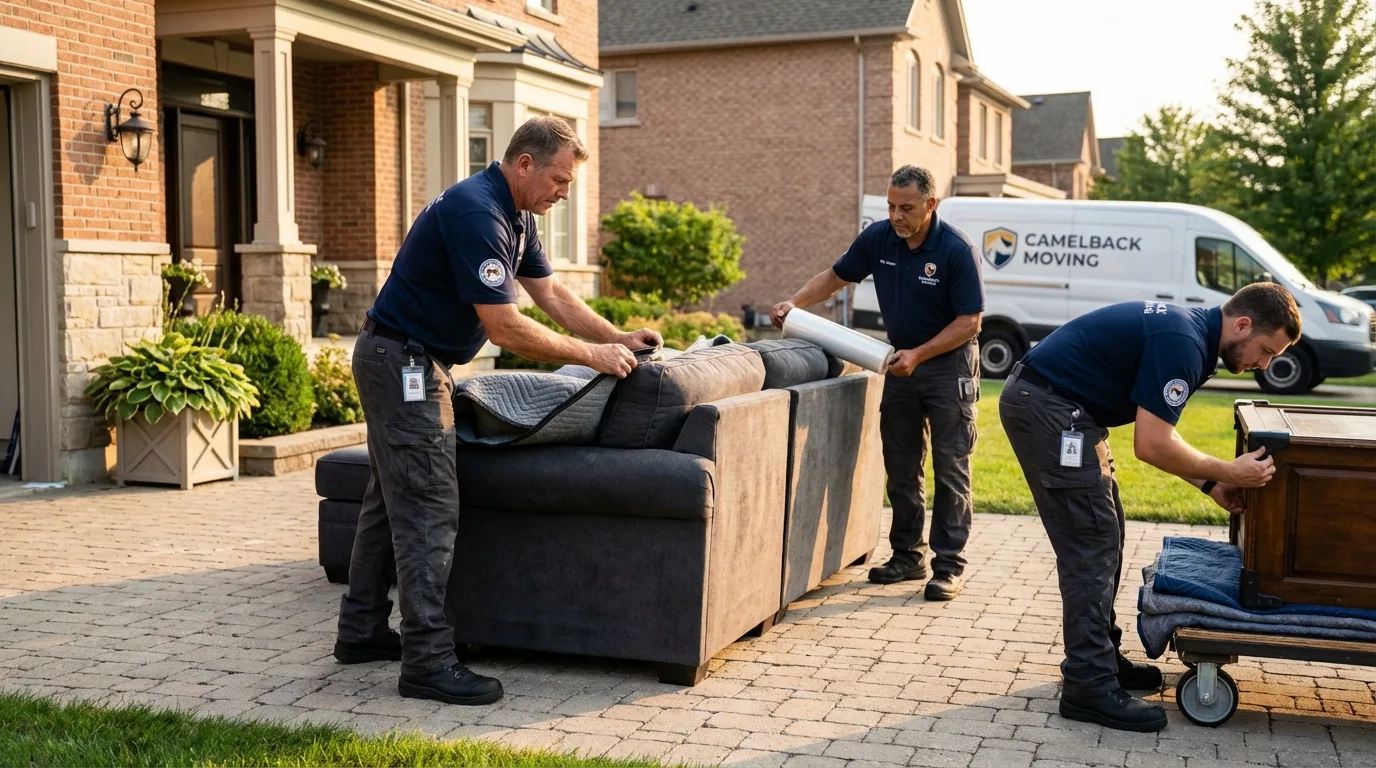 Large estate moving crew wrapping furniture in Larkspur, CA