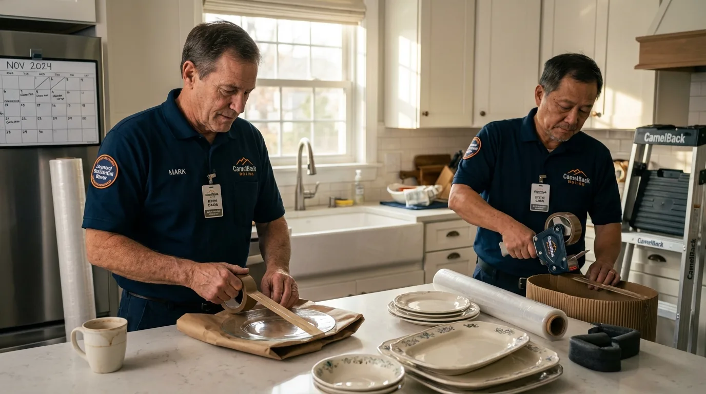 Professional crew packing kitchen dishware in Larkspur, CA